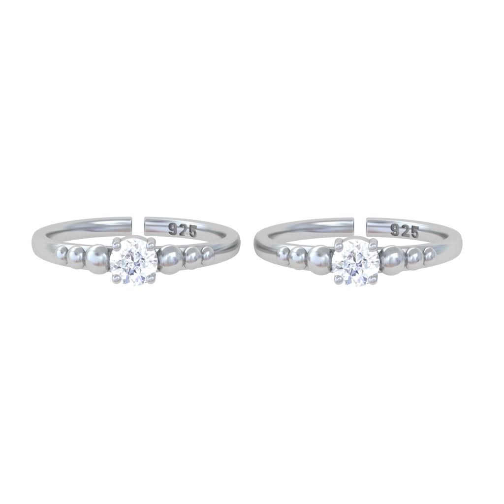 Pure 92.5 Silver Solitaire Zircon Toe Rings