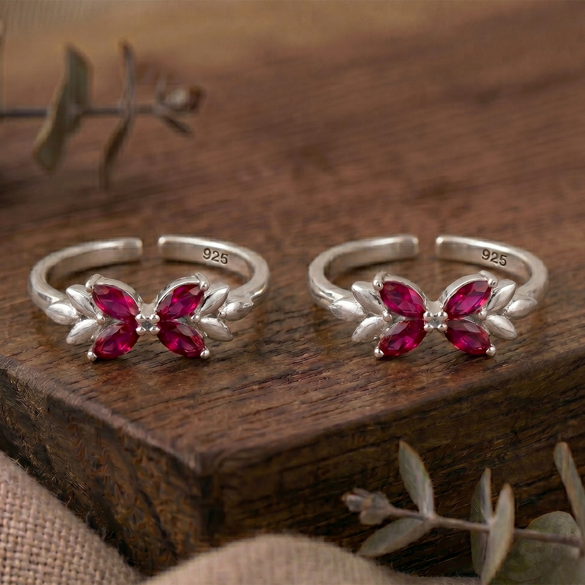 Pure 92.5 Silver Butterfly Zircon Toe Rings