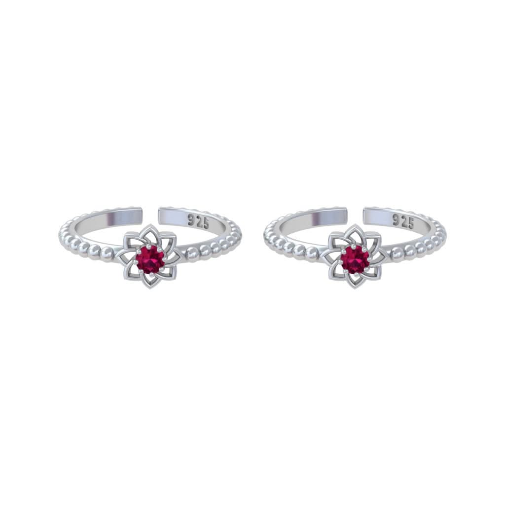 Pure 92.5 Silver Floral Zircon Toe Rings