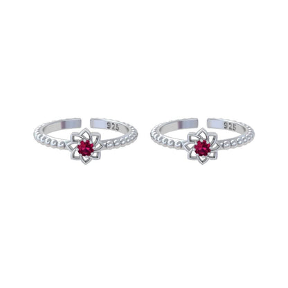 Pure 92.5 Silver Floral Zircon Toe Rings