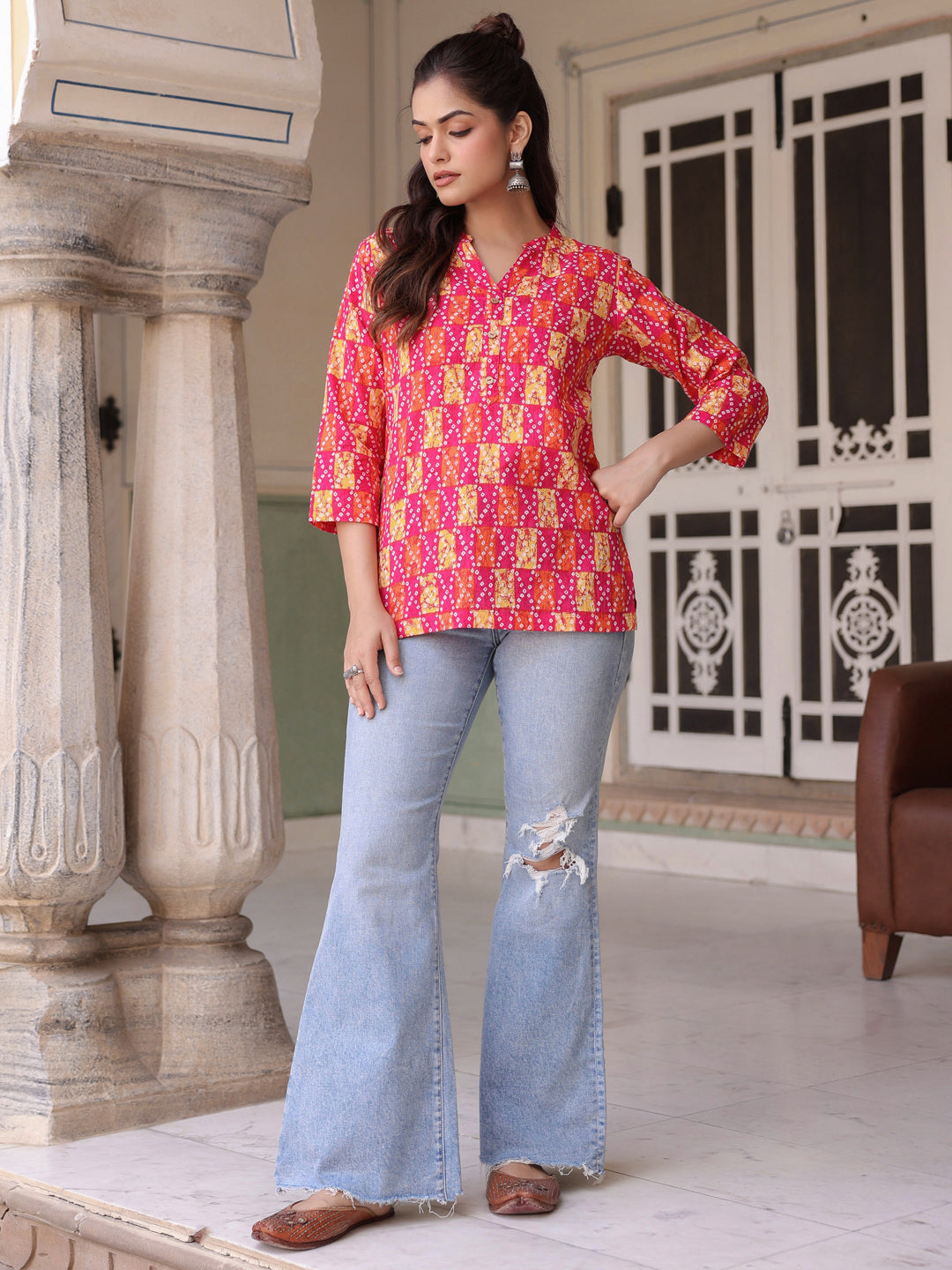 Trendy mandarin collar cotton top