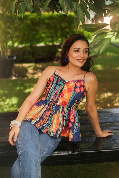 Trendy printed strap crop top