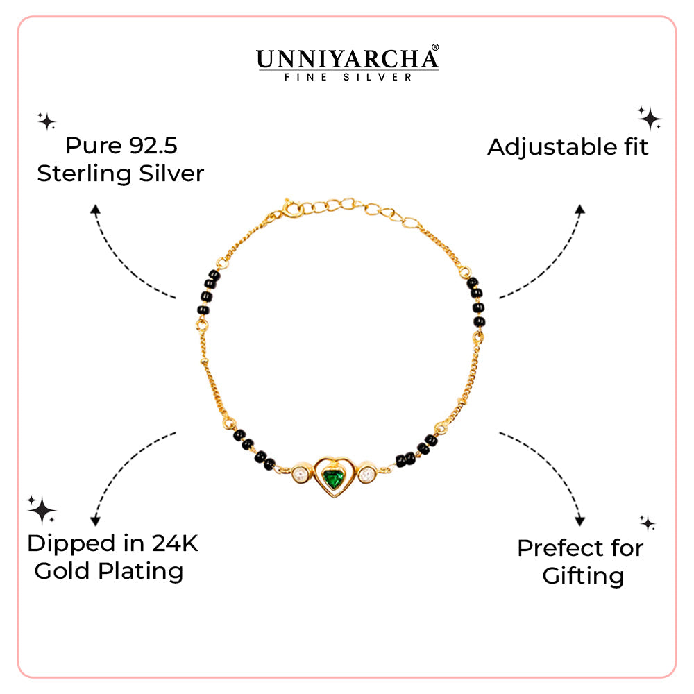 92.5 Sterling Silver Minimalist Heart Mangalsutra Bracelet