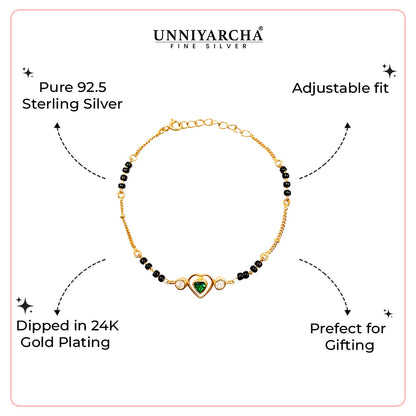 92.5 Sterling Silver Minimalist Heart Mangalsutra Bracelet