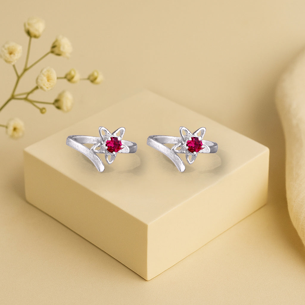 92.5 Sterling Silver Pink stone Toe ring