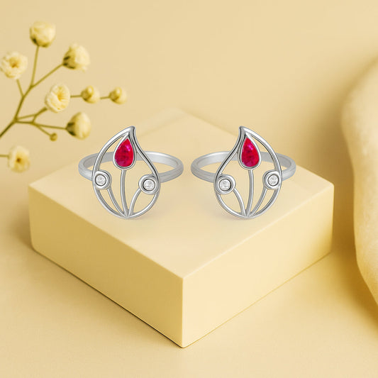 Silver 92.5 Aam Ras Red Stone Toe Ring