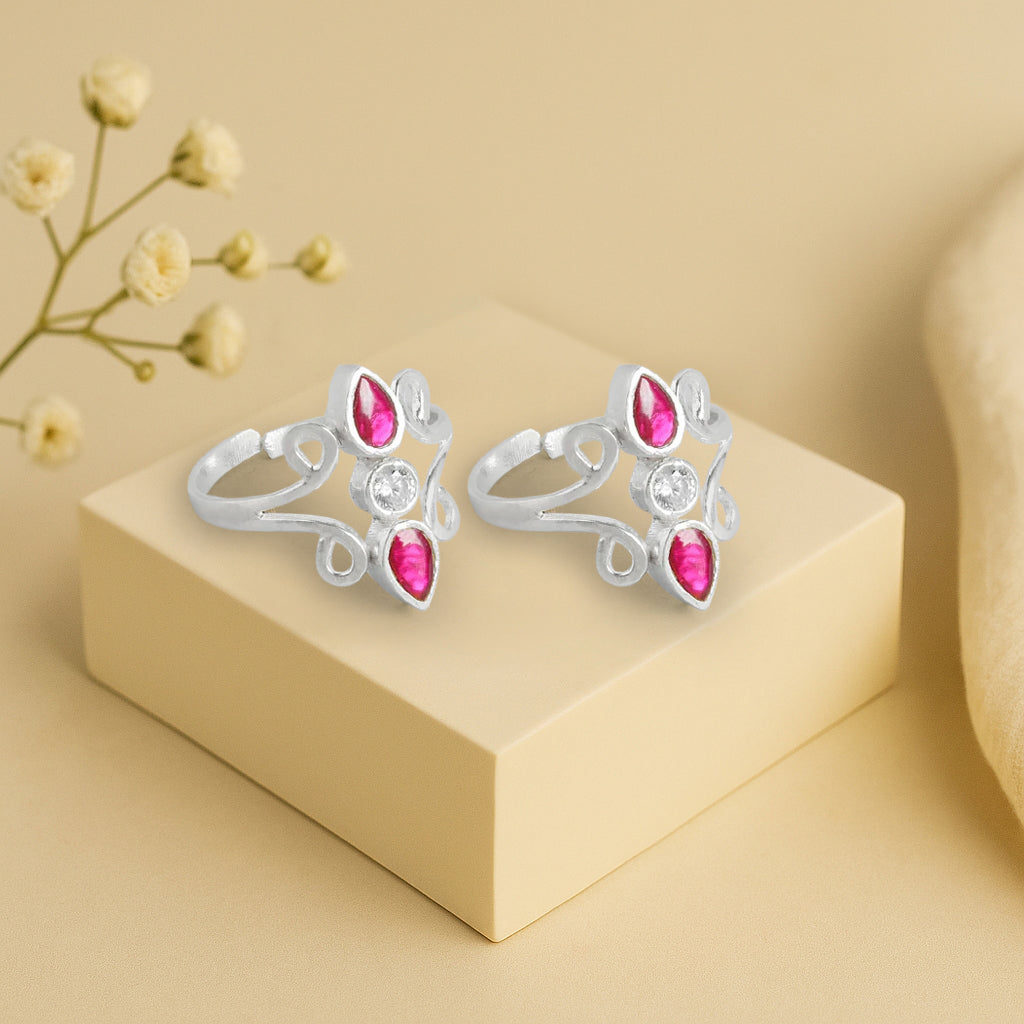 Silver Pink Toe ring