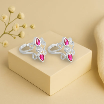 Silver Pink Toe ring