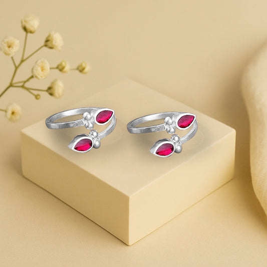 Silver 92.5 Toe ring With Red Stones