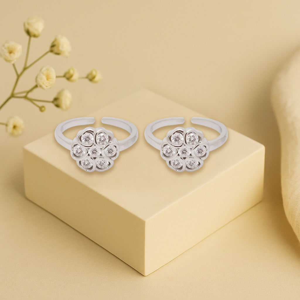 Silver Shining Flower Toe Ring