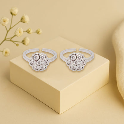 Silver Shining Flower Toe Ring