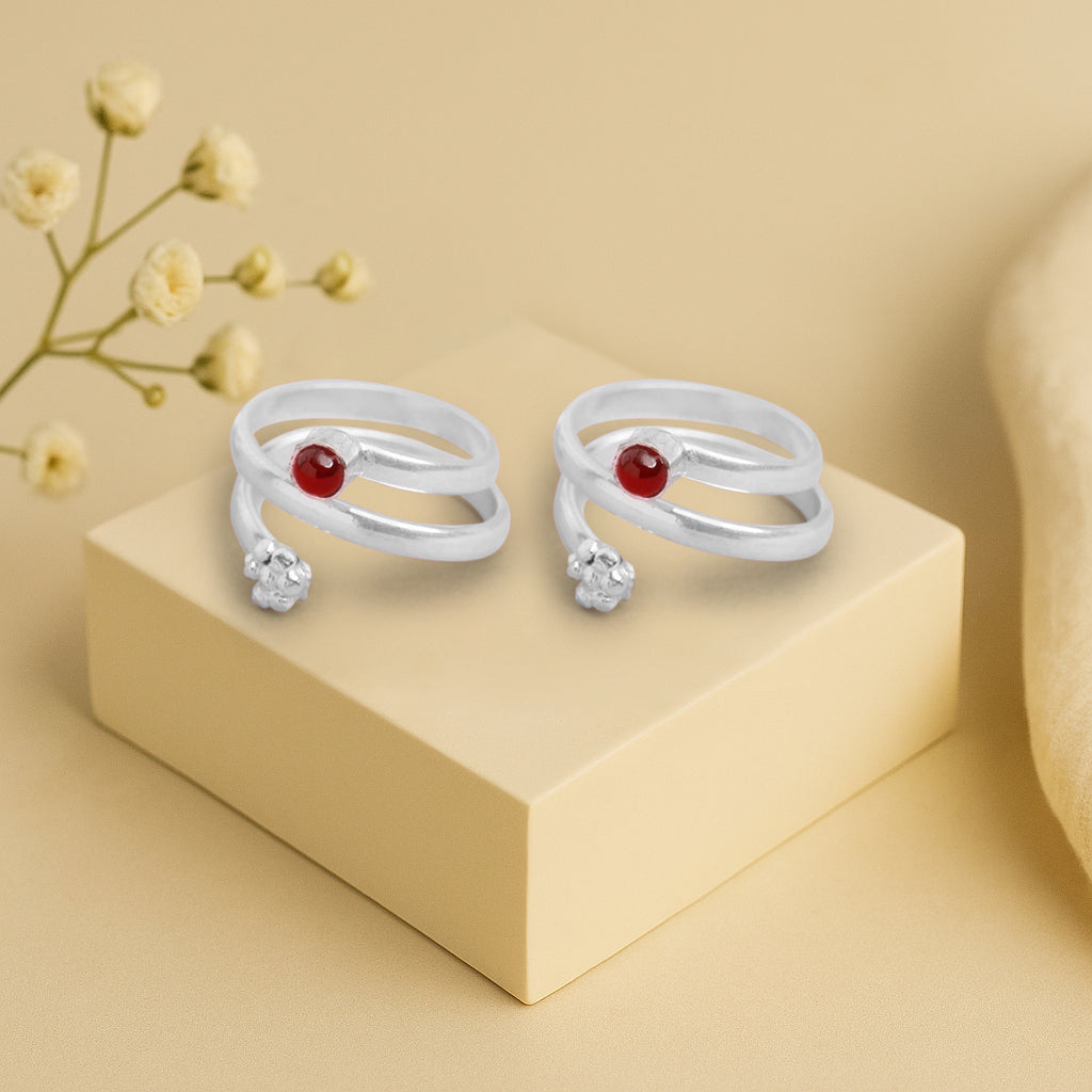 92.5 Sterling Silver Red Pota Toe Ring (Pair)