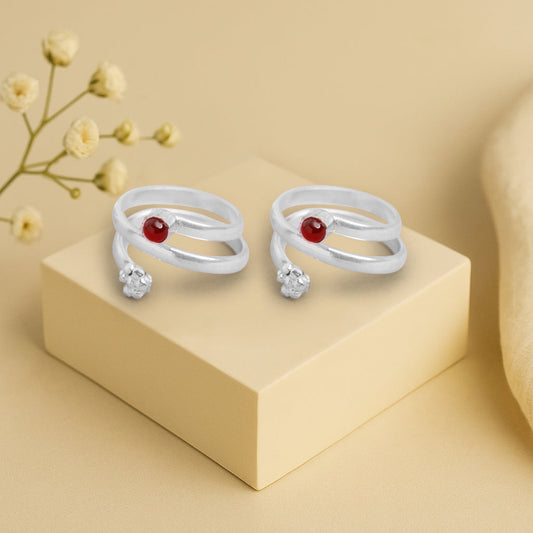 92.5 Sterling Silver Red Pota Toe Ring (Pair)