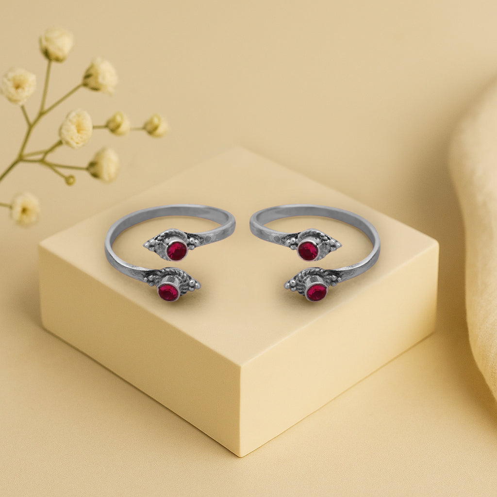 92.5 Sterling Silver Red Toe Ring