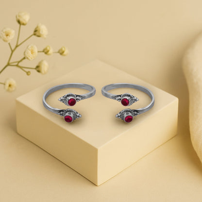 92.5 Sterling Silver Red Toe Ring