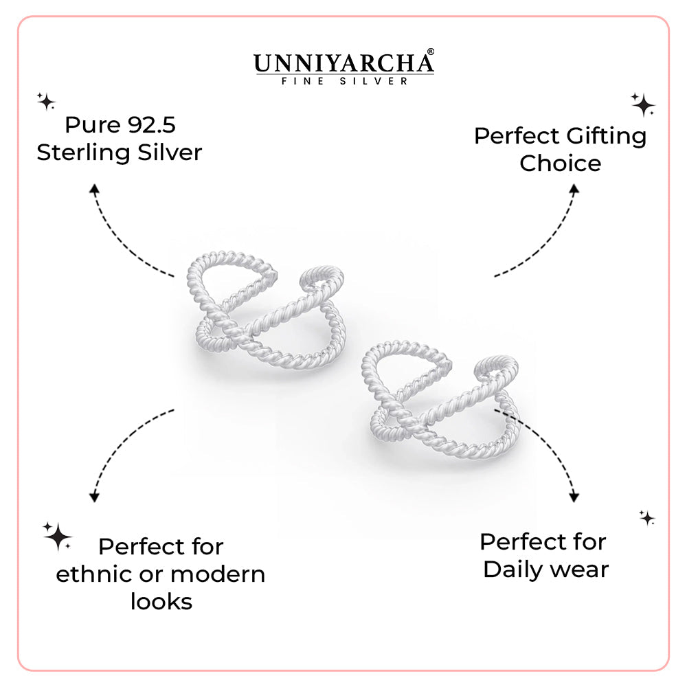925 Sterling Silver Twisted Wire Toe Ring (Pair)