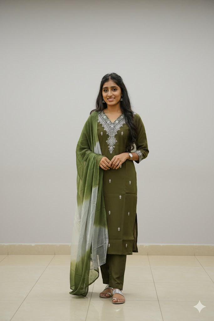 Green Kurti With Floral Design For Women & Girls