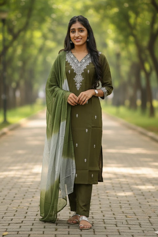 Green Kurti With Floral Design For Women & Girls