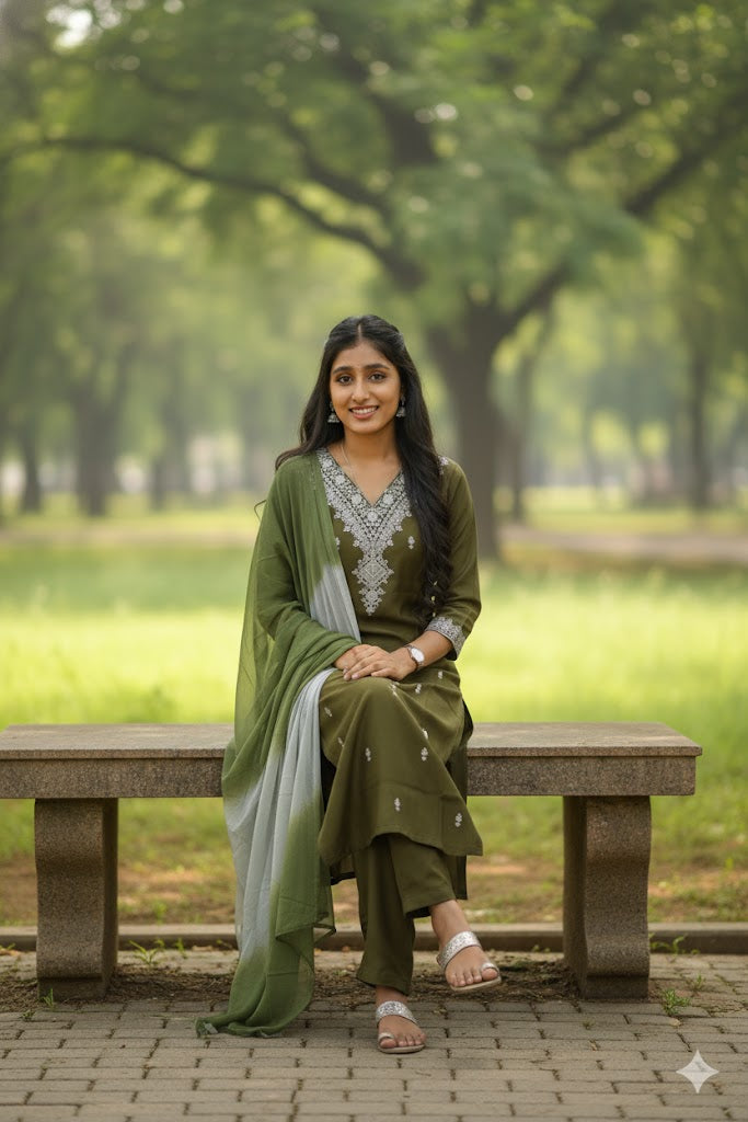 Green Kurti With Floral Design For Women & Girls
