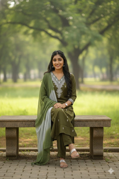 Green Kurti With Floral Design For Women & Girls