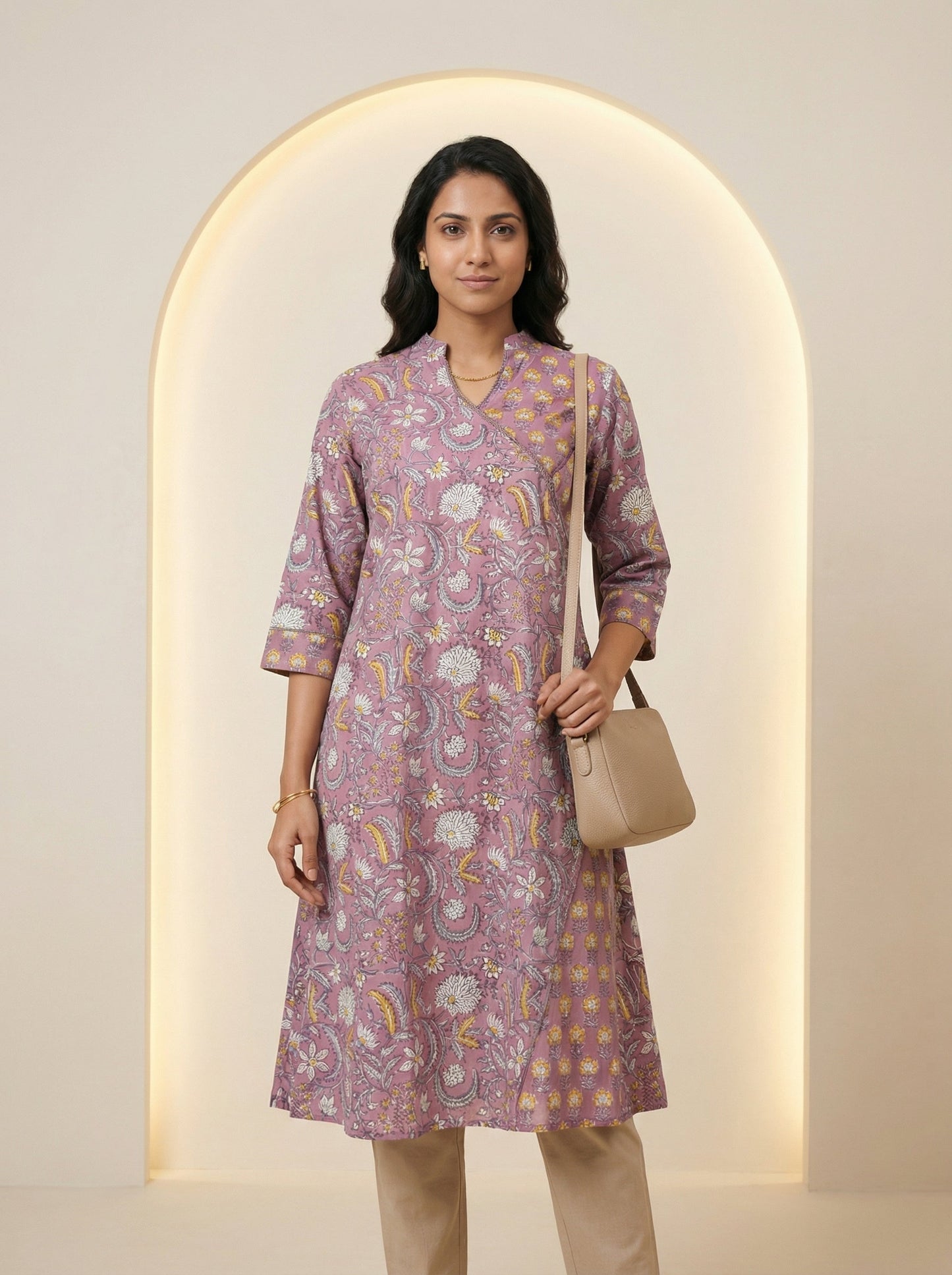 Onion Pink Cotton Blooming Lace Kurta