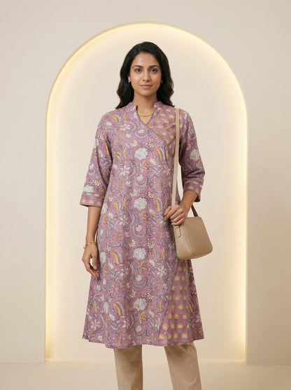 Onion Pink Cotton Blooming Lace Kurta