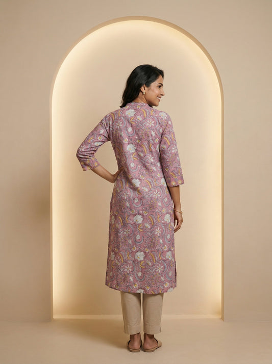 Onion Pink Cotton Blooming Lace Kurta