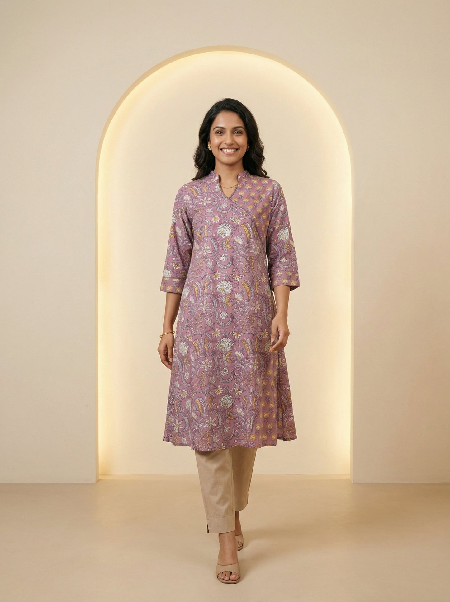 Onion Pink Cotton Blooming Lace Kurta