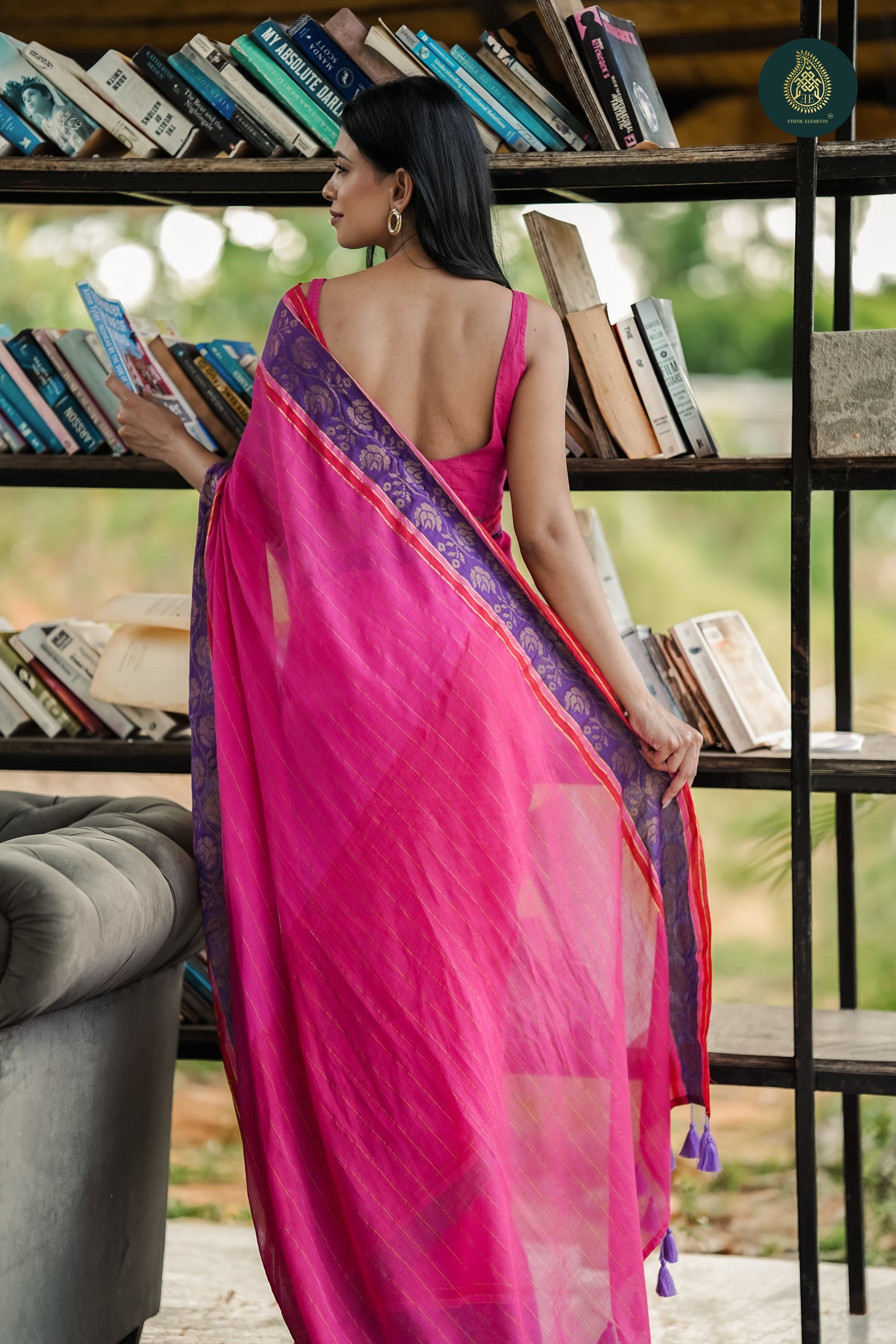 Mul Cotton Saree Zari Weave - Magenta Radiance