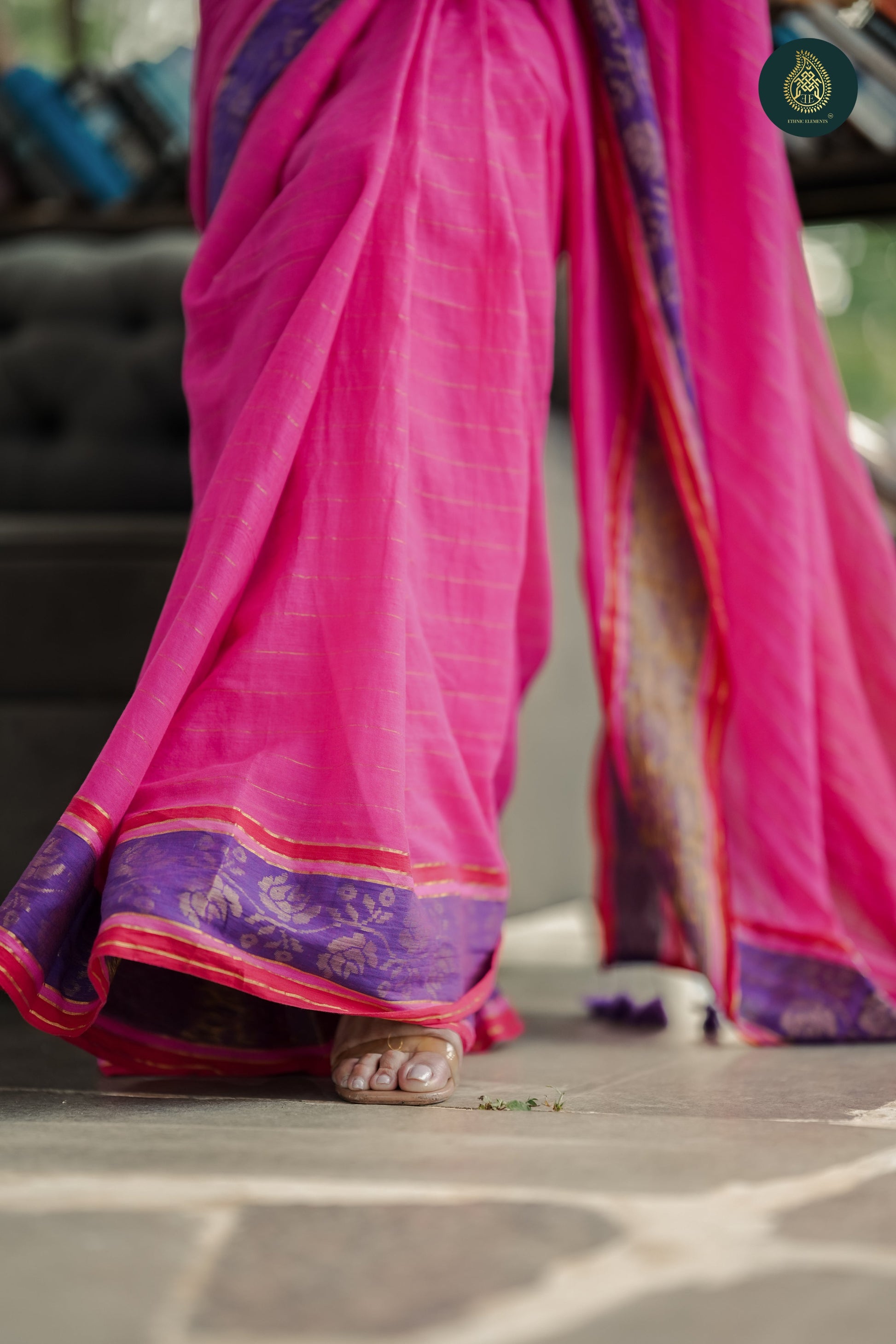 Mul Cotton Saree Zari Weave - Magenta Radiance