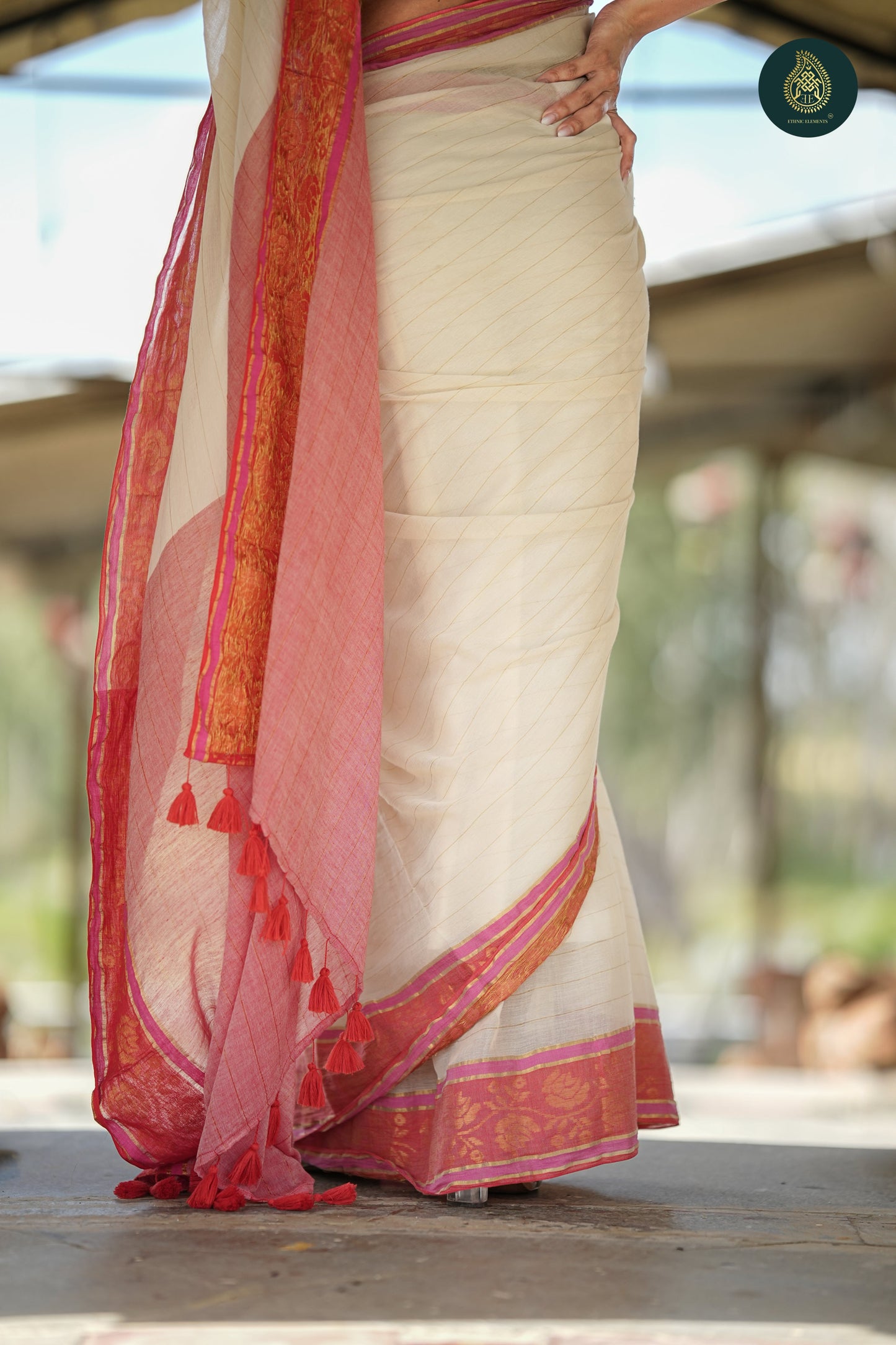 Mul Cotton Saree Zari Weave - Ivory Radiance