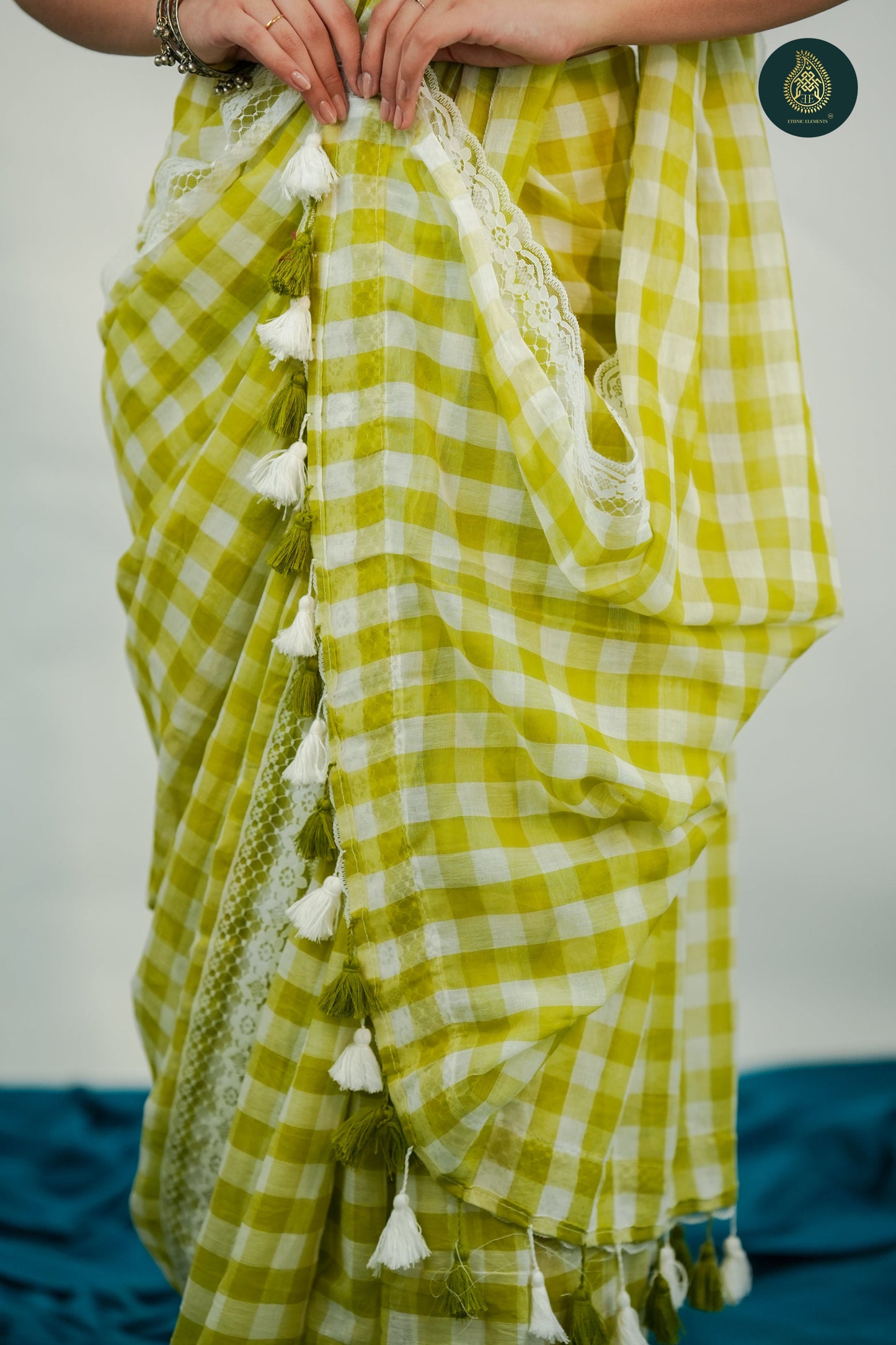 Pallav Check Mul Cotton Saree with Lace