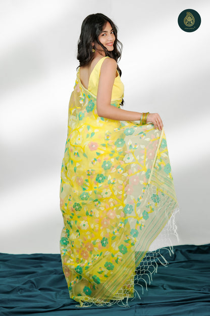 Lemon Muslin Silk Jamdani Saree