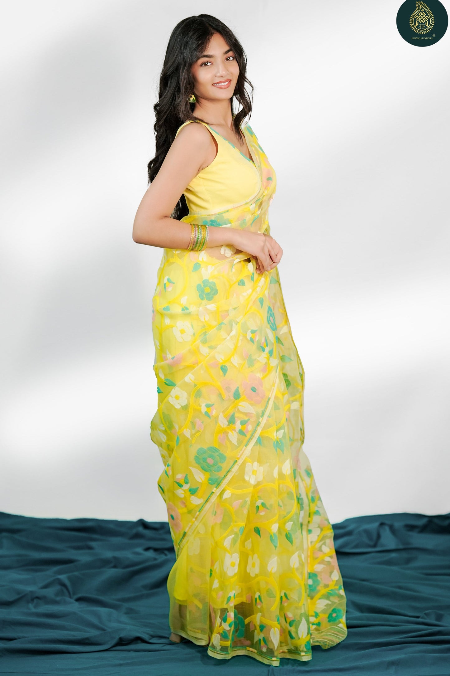 Lemon Muslin Silk Jamdani Saree