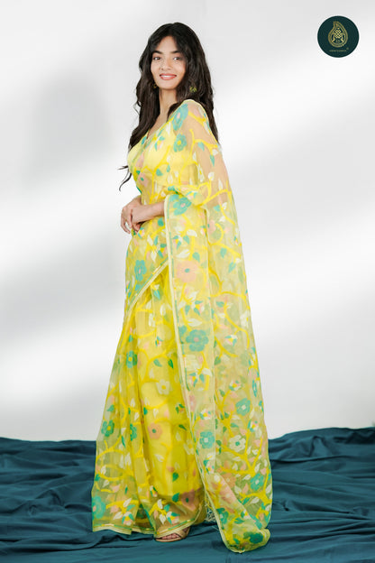 Lemon Muslin Silk Jamdani Saree