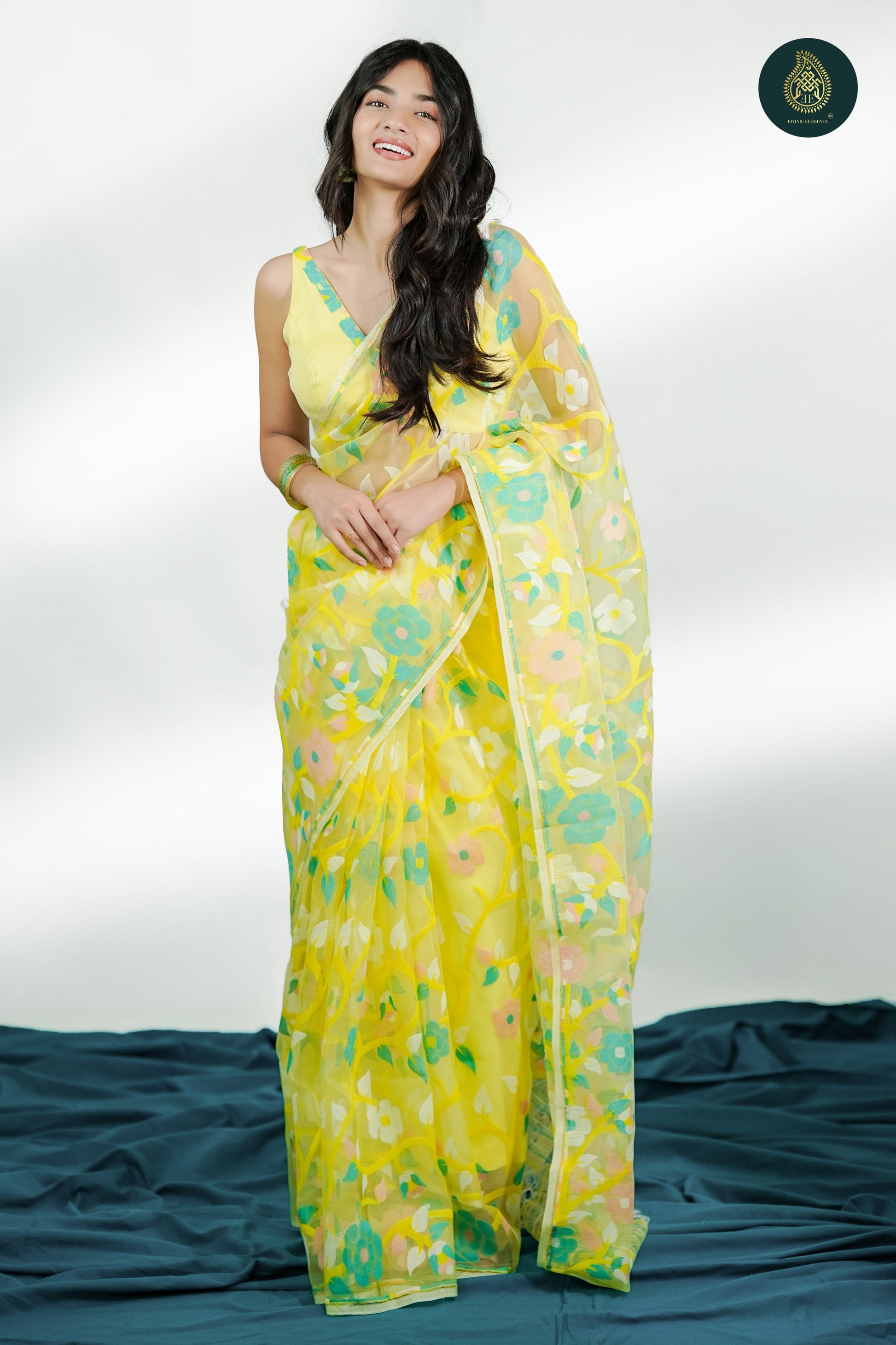 Lemon Muslin Silk Jamdani Saree