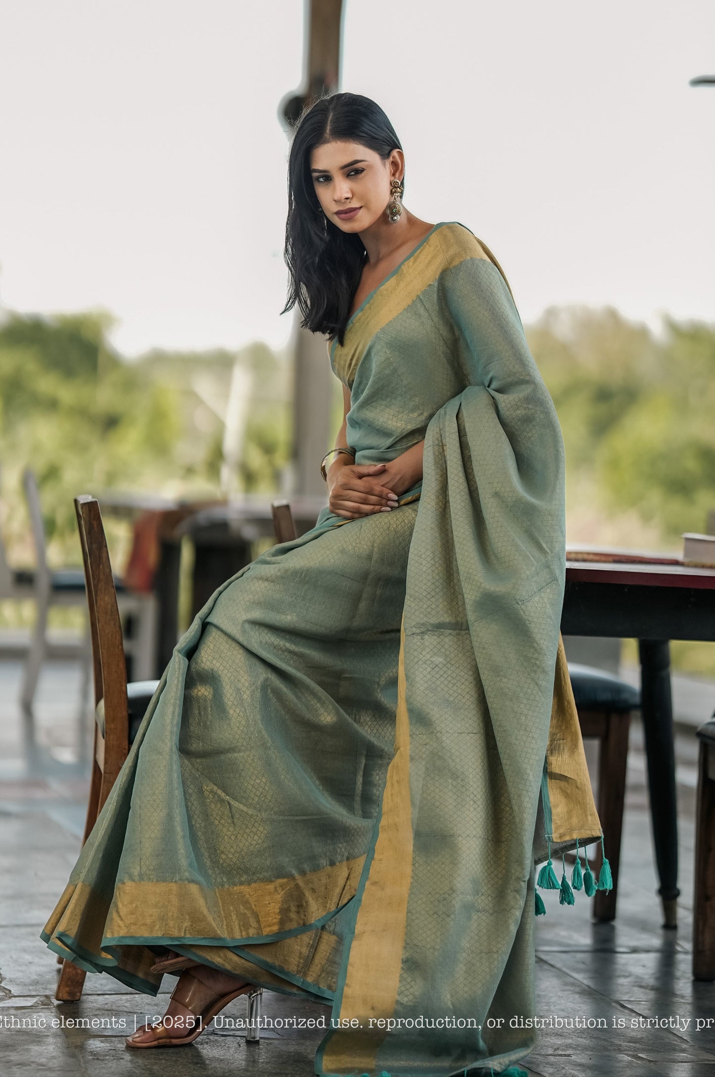 Mul Cotton Zari Jaal Saree Noor Sage