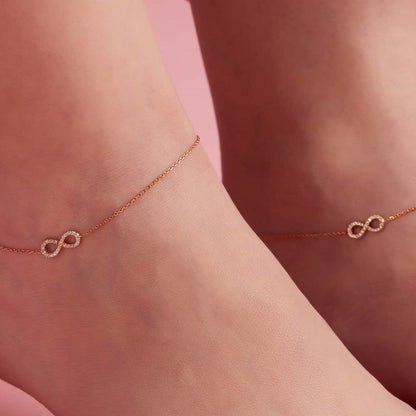 Infinity Rose Gold Plated CZ 925 Sterling Silver Anklet