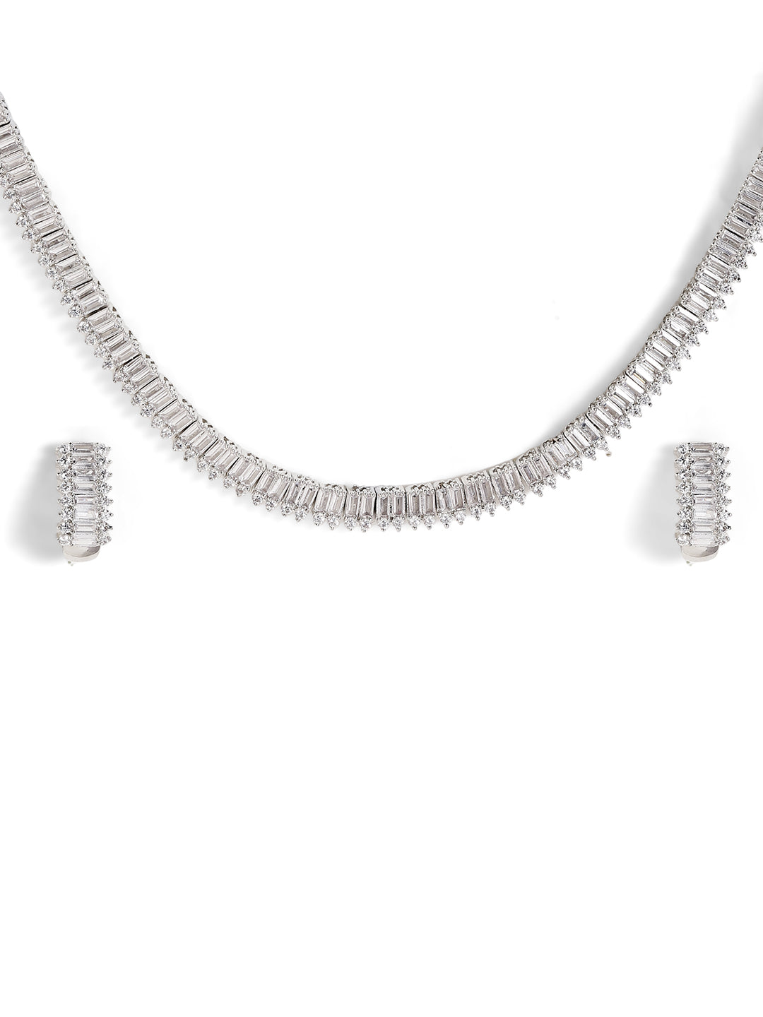 Geometric Style American Diamond Silver Plated Mini Hoops Earrings Jewellery Set