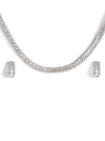Geometric Style American Diamond Silver Plated Mini Hoops Earrings Jewellery Set