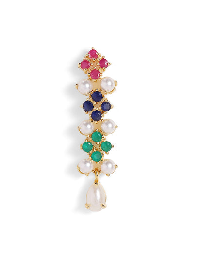 Multicolor Stones and Pearl Combo Floral Necklace Gold Plated and Drop Earrings Jewellery Set