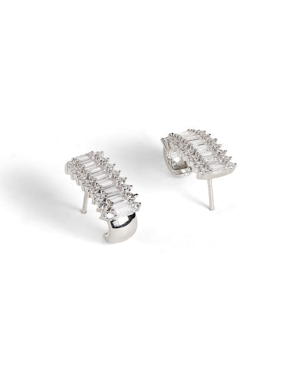 Geometric Style American Diamond Silver Plated Mini Hoops Earrings Jewellery Set