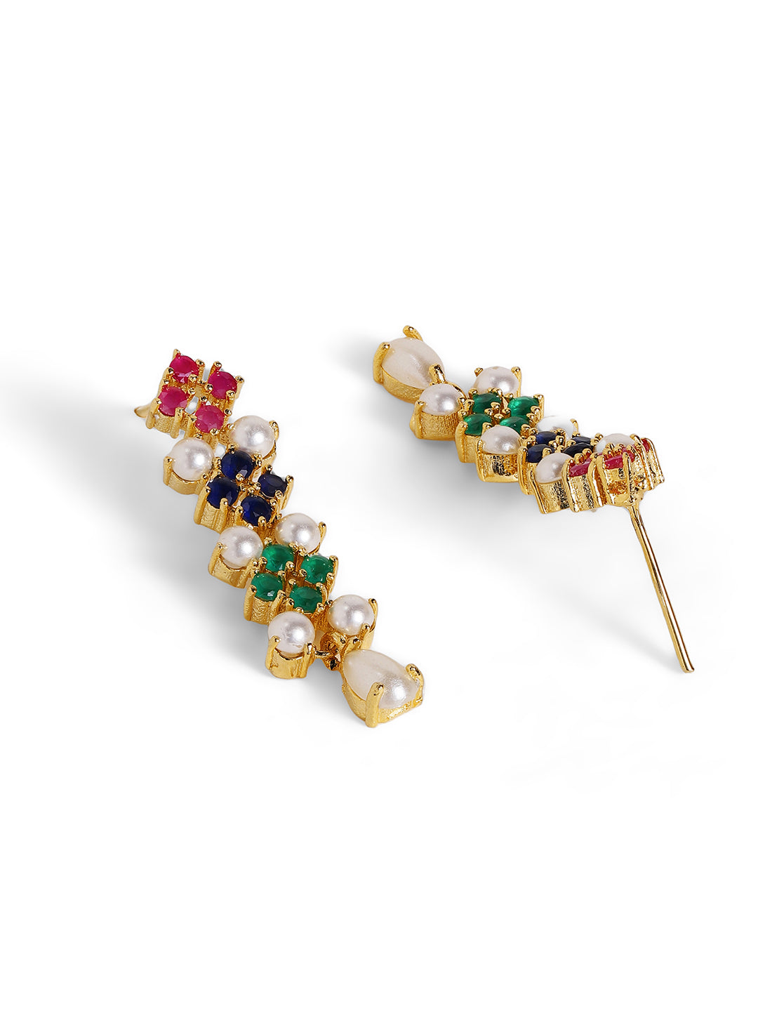 Multicolor Stones and Pearl Combo Floral Necklace Gold Plated and Drop Earrings Jewellery Set