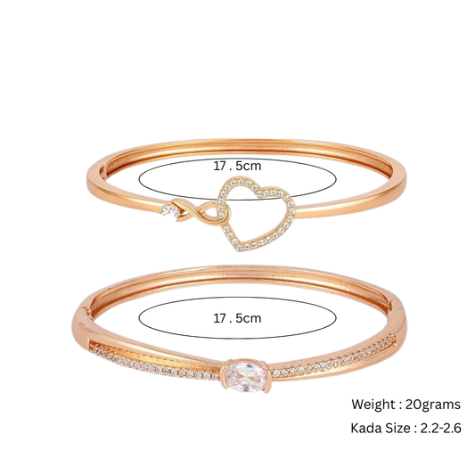 Bracelet Duo |Rose Gold Plated AD Stone Sparkling Kada Bracelet Value Set for Girls