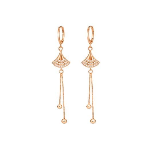 Rose Gold Long Earrings, American Diamond Studded Lightweight Danglers Drop Earrings for Women and Girls (Geometric)