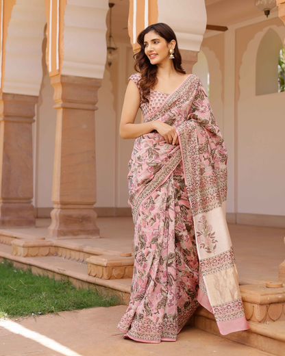 Aradhna Handblock Chanderi Saree