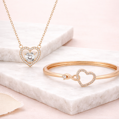Harmony Hues Value Set | Rose Gold Plated Heart Necklace and Kada Bracelet for Women & Girls
