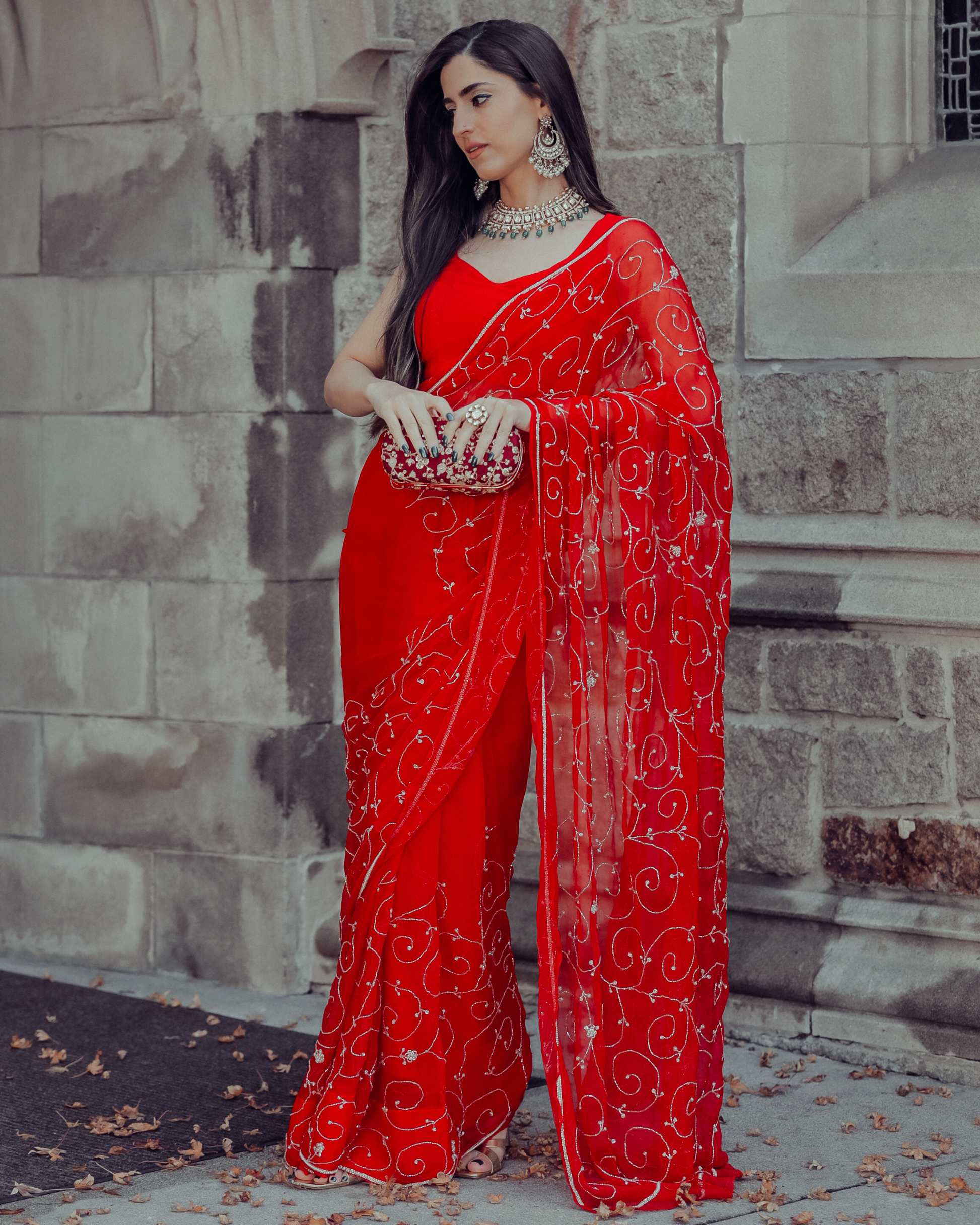 Red Joy Pure Chiffon Saree