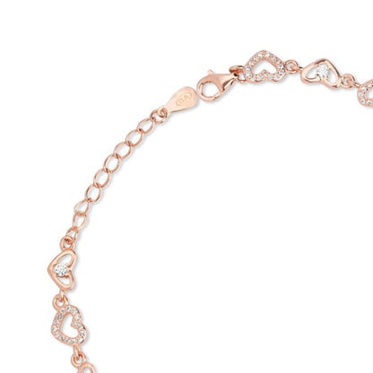 Heartfelt Charm Rose Gold Plated 925 Sterling Silver Anklet
