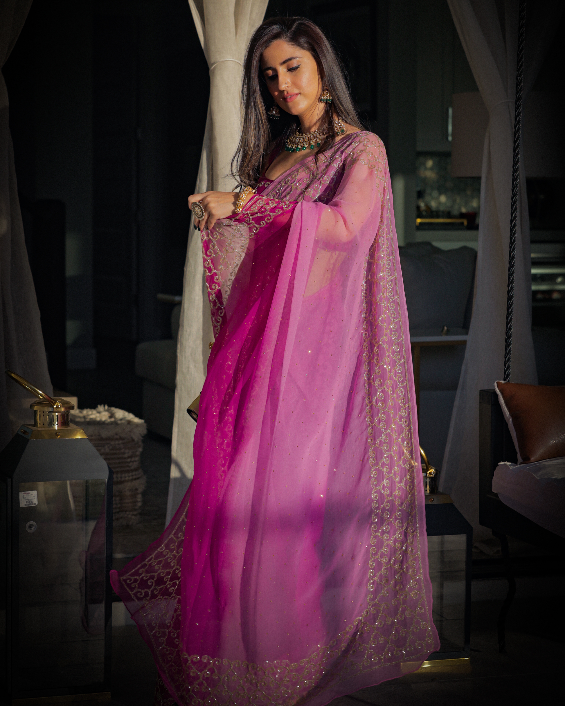 Deep Lavender Pure Chiffon Saree